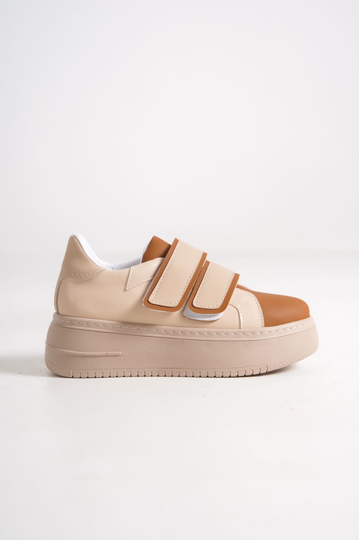 VALENCIA Bağcıksız Cırt Cırtlı Ortopedik Taban Kadın Sneaker Spor Ayakkabı TT - Ten/Kahve