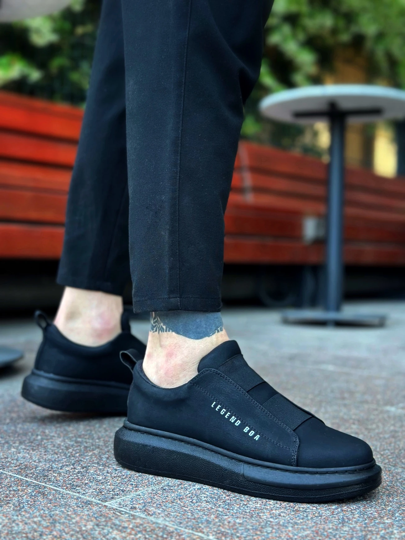 BA0307 BOA Kalın Yüksek Taban Çift Bant Siyah Erkek Ayakkabı