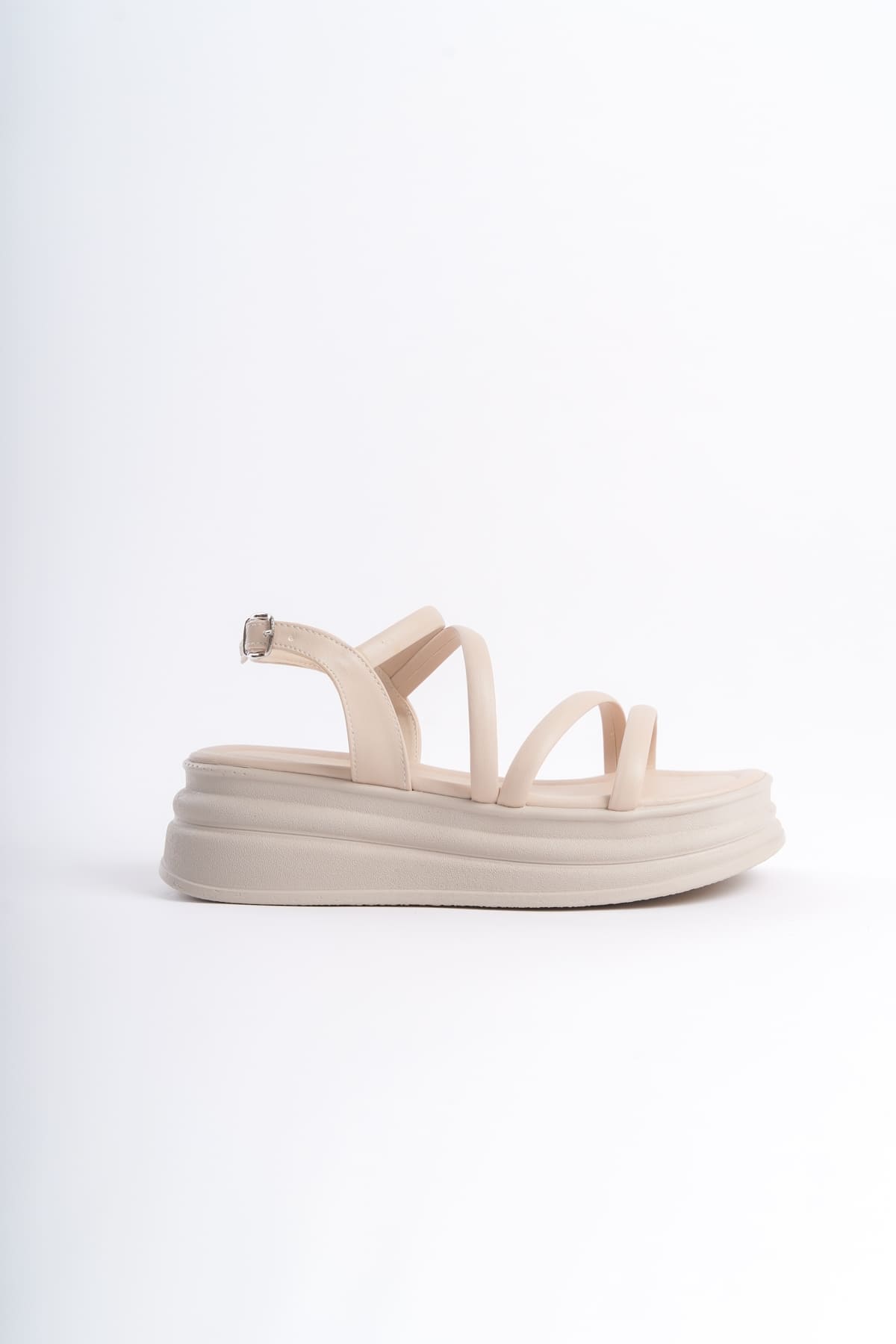 NATALIE İnce Tokalı Şerit Detaylı Ortopedik Taban Kadın Sandalet  KT - Krem