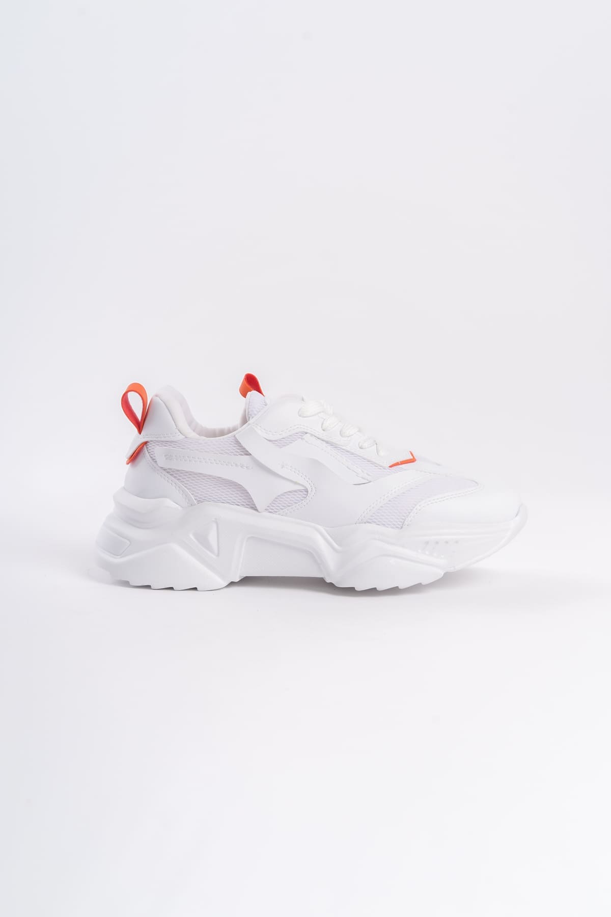 TOKYO Bağcıklı Ortopedik Taban Triko Detaylı Kadın Spor Ayakkabı  BT - Beyaz/Turuncu