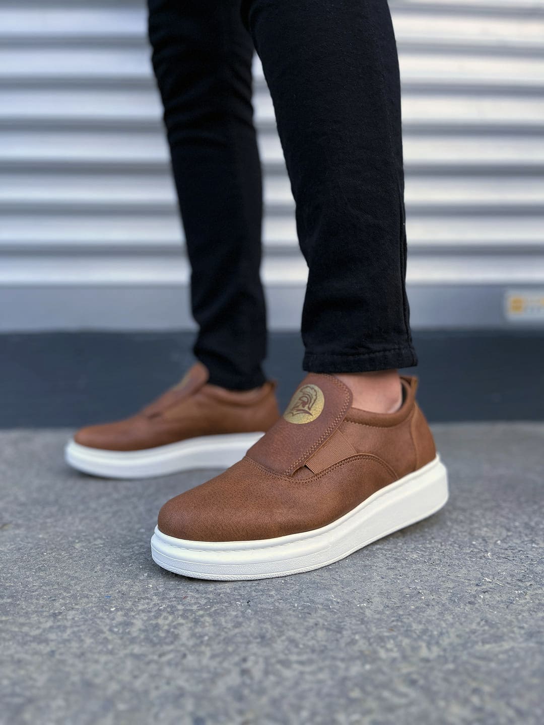 JY161 Hippo Bağcıksız Cilt Erkek Günlük Sneaker Ayakkabı CBT - Taba