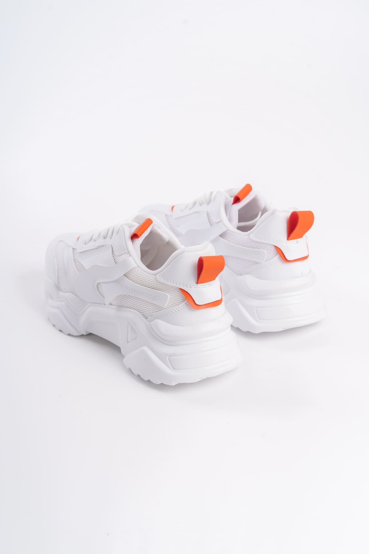 TOKYO Bağcıklı Ortopedik Taban Triko Detaylı Kadın Spor Ayakkabı  BT - Beyaz/Turuncu