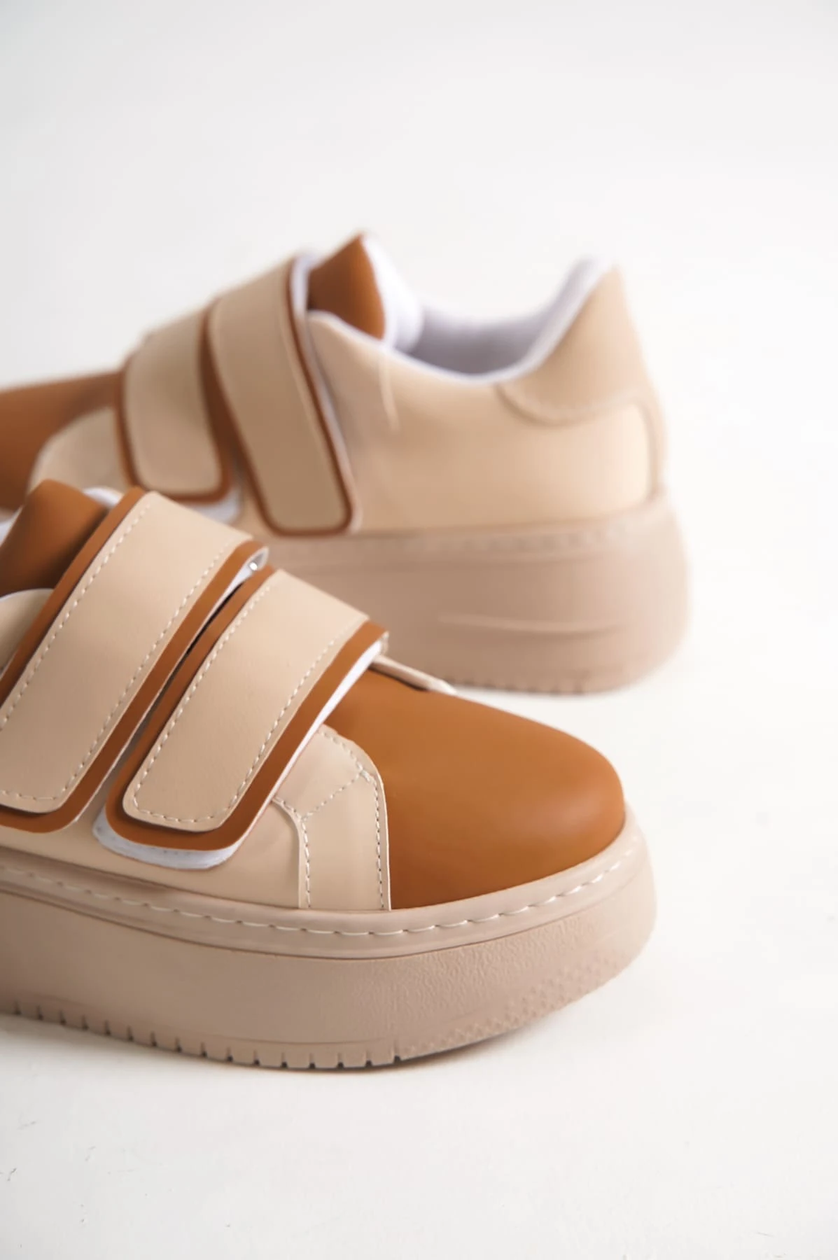 VALENCIA Bağcıksız Cırt Cırtlı Ortopedik Taban Kadın Sneaker Spor Ayakkabı TT - Ten/Kahve