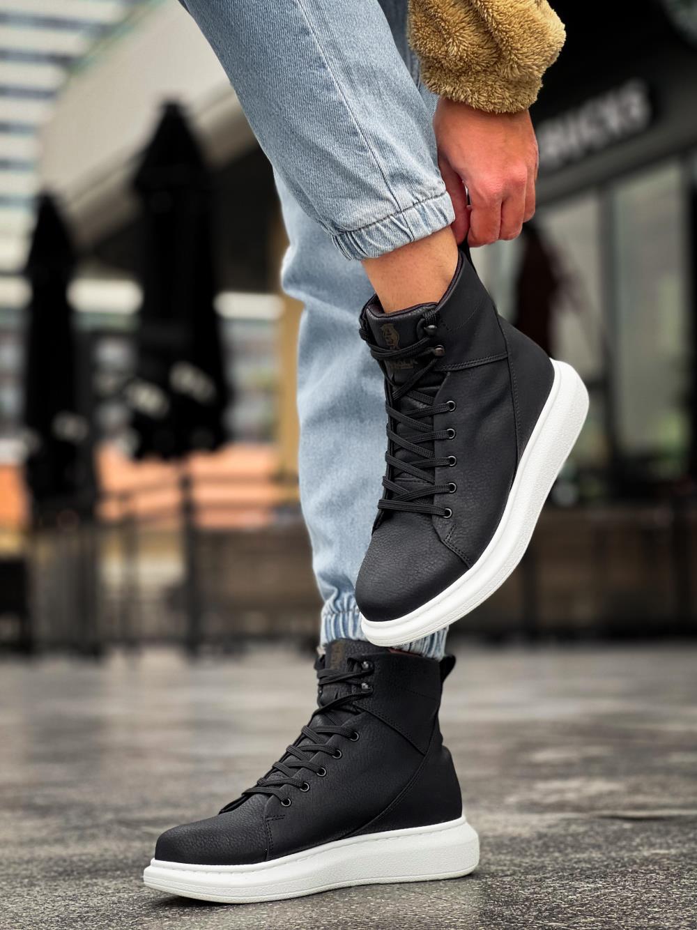 Knack Yüksek Taban Ayakkabı B-080 Siyah (Beyaz Taban)