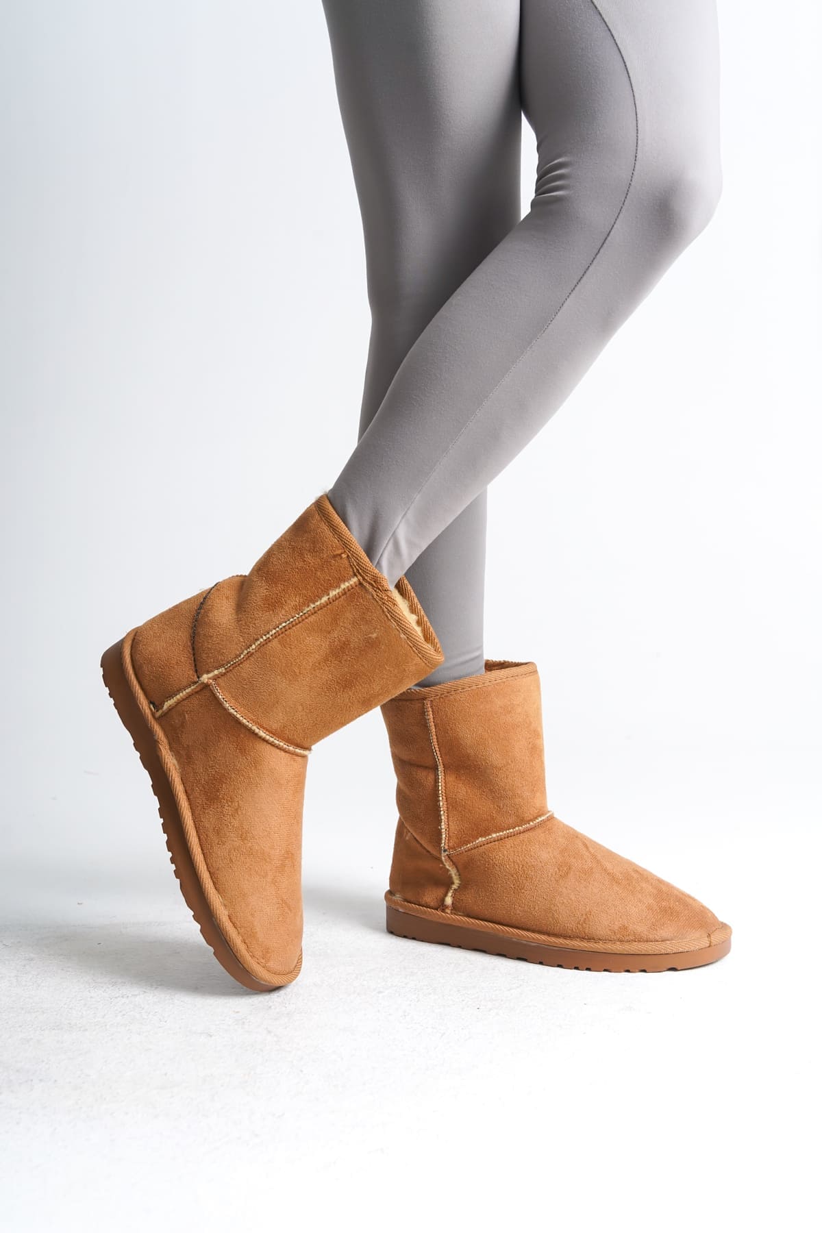 SELINA Bağcıksız Düz Taban İçi Kürklü Süet Kadın Bot  TT - Taba