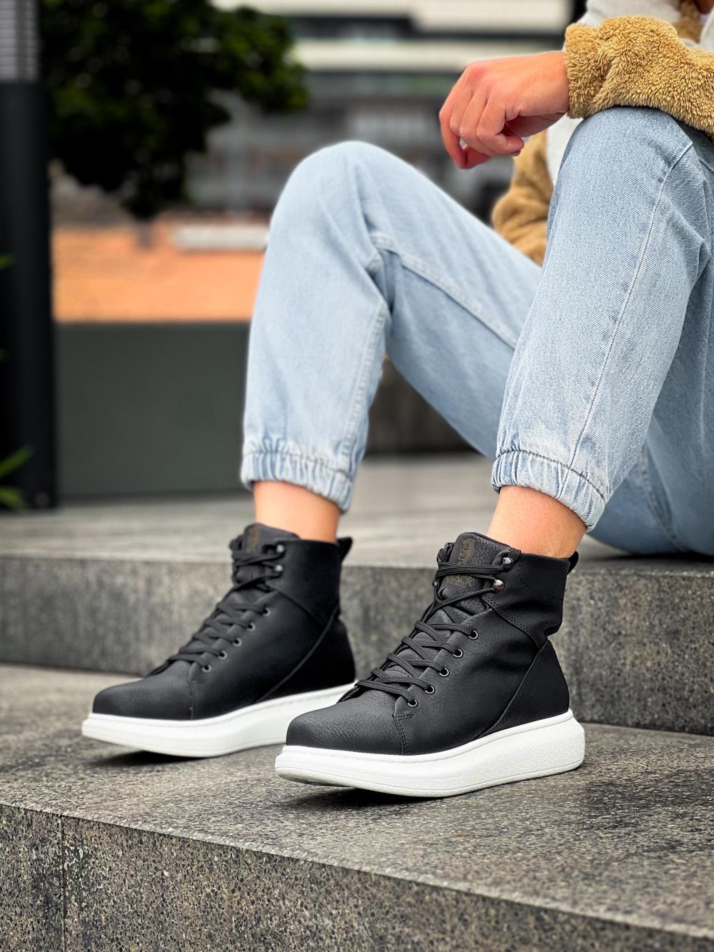 Knack Yüksek Taban Ayakkabı B-080 Siyah (Beyaz Taban)