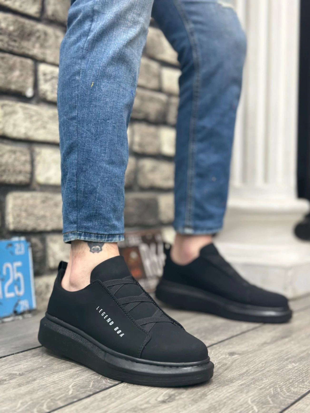 BA0134 BOA Kalın Yüksek Taban Çapraz Bant Siyah Erkek Ayakkabı