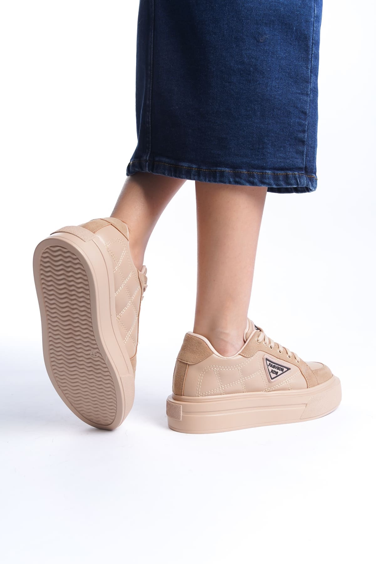 PRAG Bağcıklı Ortopedik Taban Desenli Kadın Sneaker Spor Ayakkabı TT - Ten