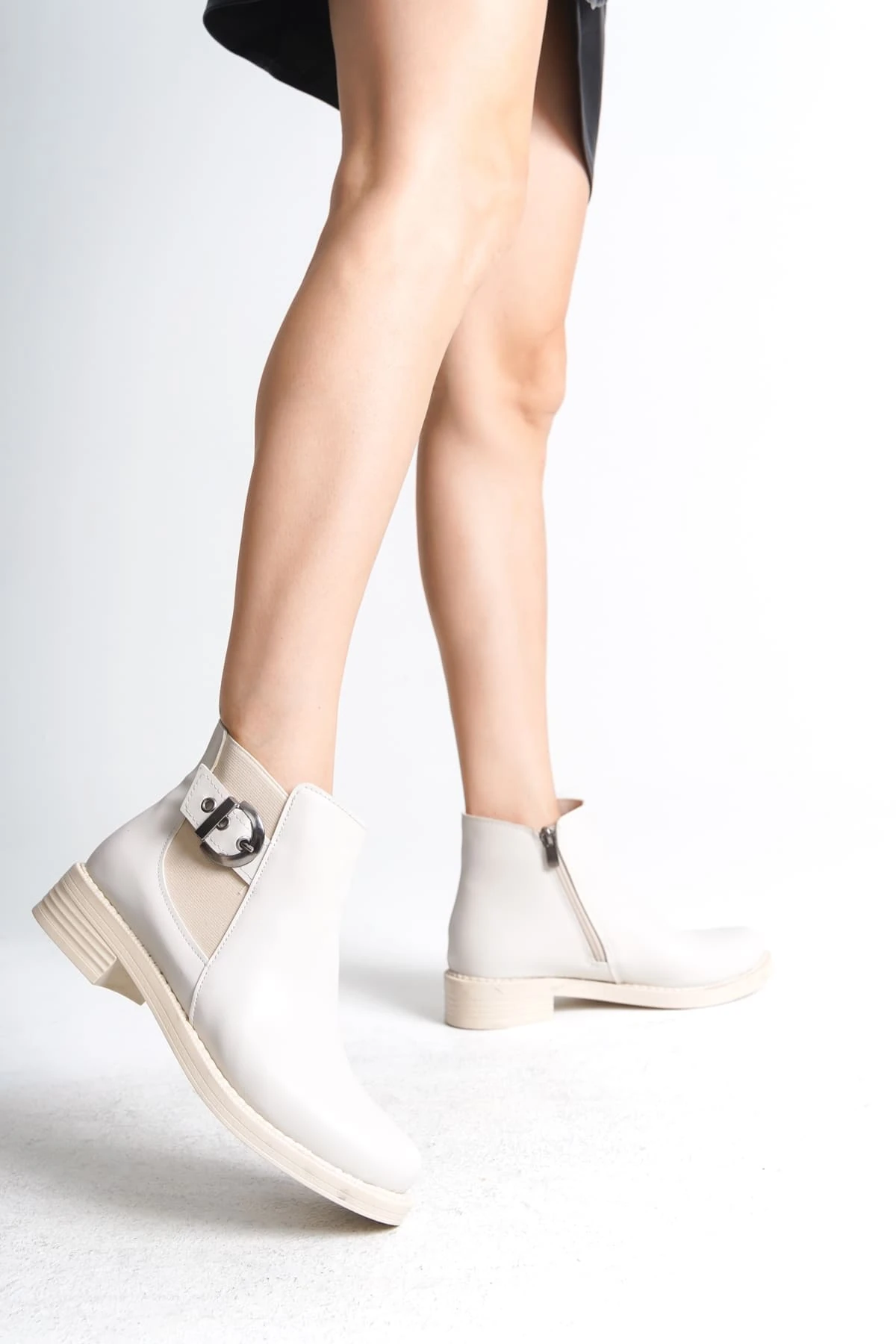 LUNA Fermuarlı Lastikli Ortopedik Taban TopukluKadın Bot KT - Krem