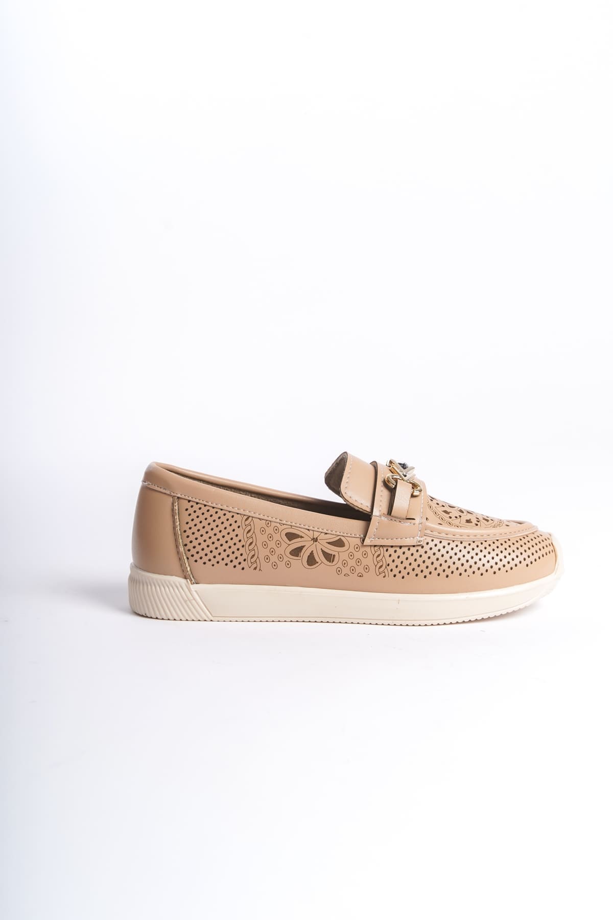 LILY Bağcıksız Ortopedik Rahat Taban Çiçek Desenli Kadın Babet Ayakkabı  KT - Ten