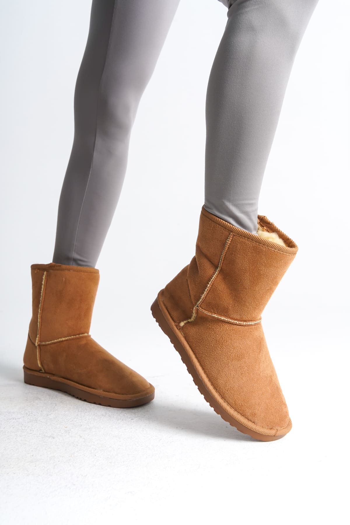 SELINA Bağcıksız Düz Taban İçi Kürklü Süet Kadın Bot  TT - Taba