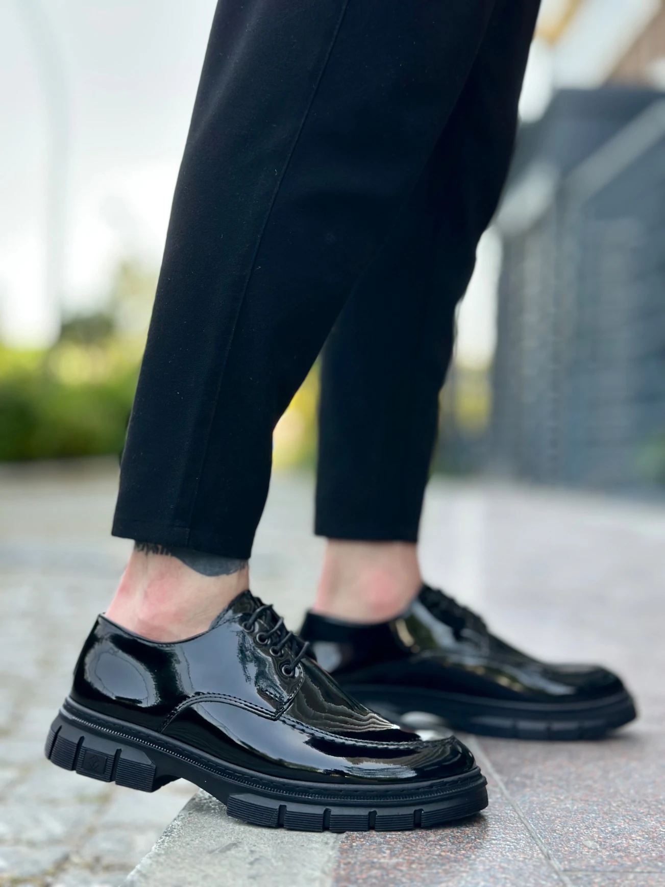 BA0237 Bağcıklı Rugan Klasik Yüksek Taban Casual Erkek Ayakkabı