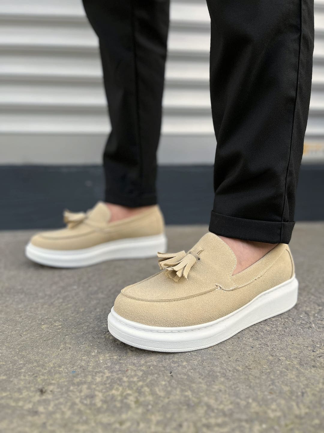 JY154 Blaze Bağcıksız Püsküllü Süet Erkek Günlük Spor Klasik Ayakkabı SBT - Krem