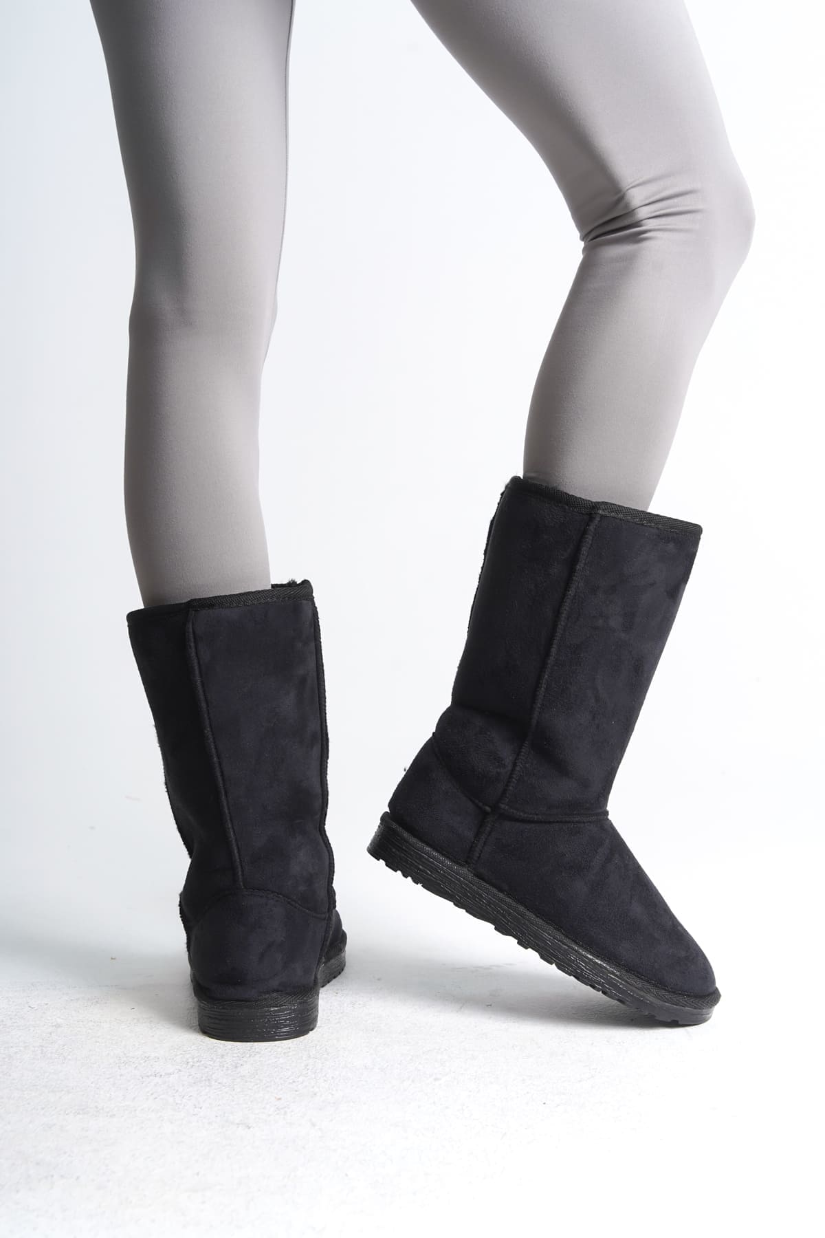 FREYA Bağcıksız Düz Taban İçi Kürklü Süet Kadın Bot  ST - Siyah