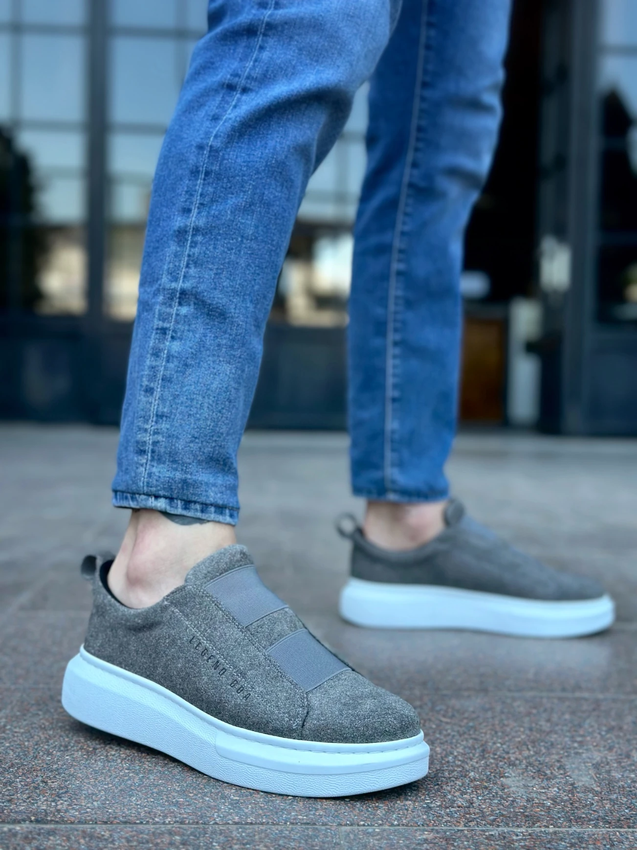 BA0307 BOA Kalın Süet Yüksek Taban Çift Bant Gri Erkek Ayakkabı