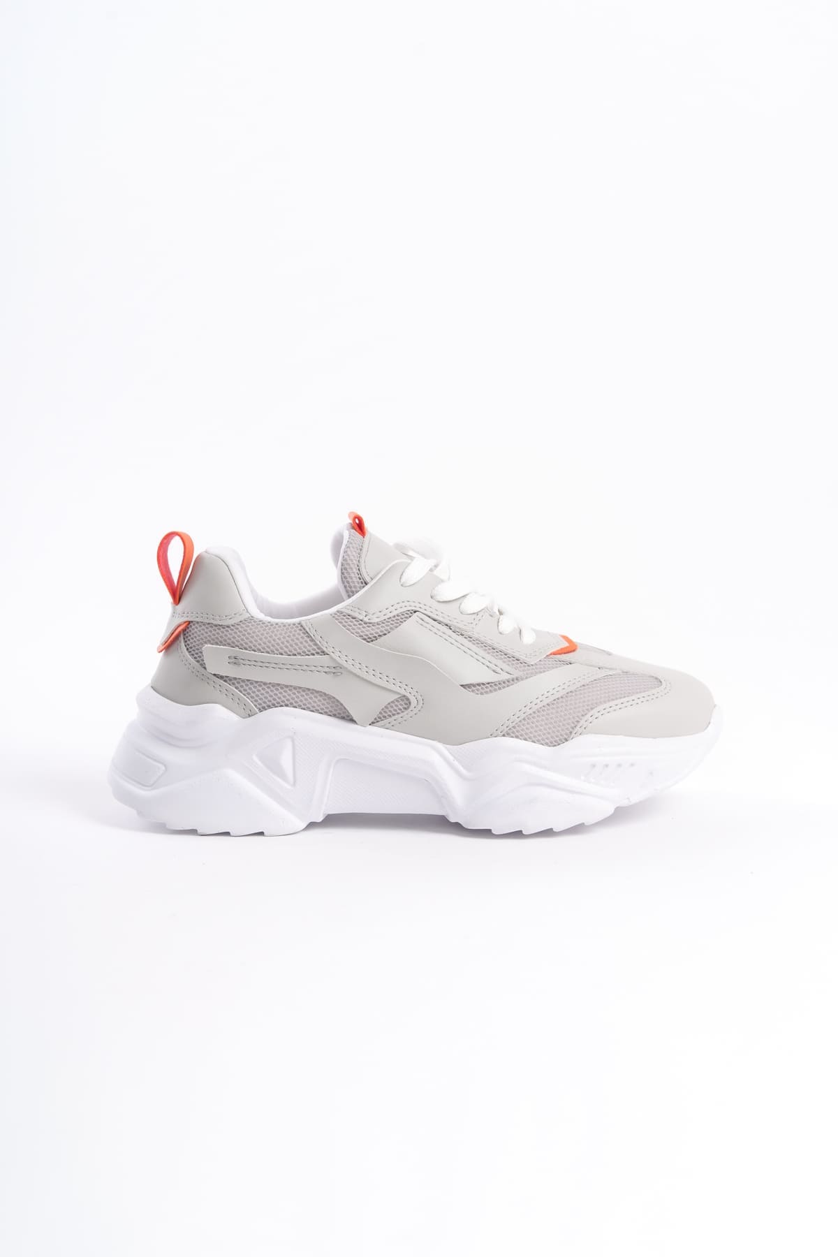 TOKYO Bağcıklı Ortopedik Taban Triko Detaylı Kadın Spor Ayakkabı  BT - Gri/Turuncu