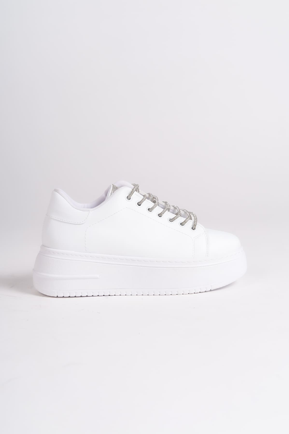 DELLA Bağcıklı Ortopedik Taban Taşlı Kadın Sneaker Spor Ayakkabı BT - Beyaz