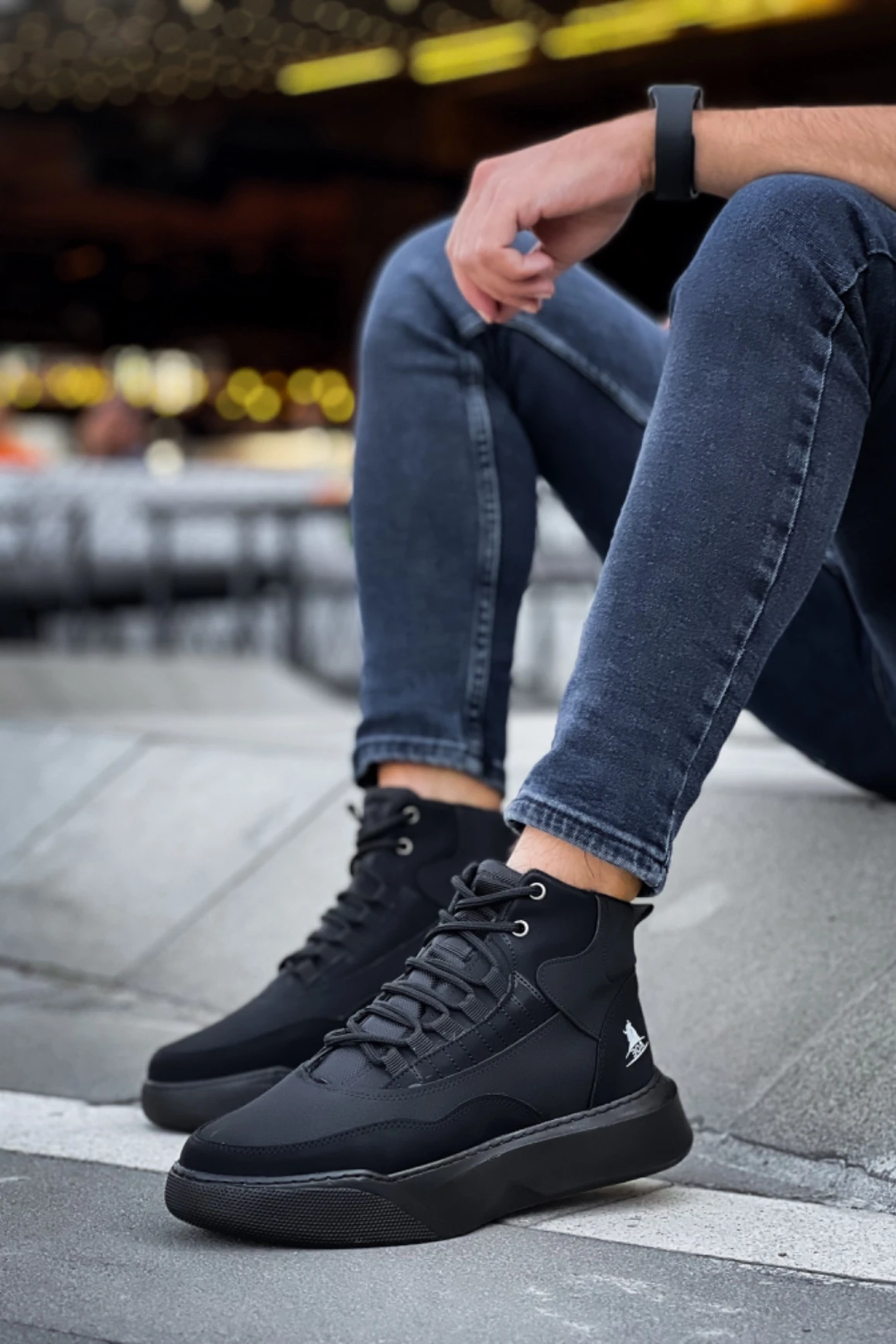 BA0318 Bağcıklı Erkek Yüksek Taban Siyah Taban Spor Bot