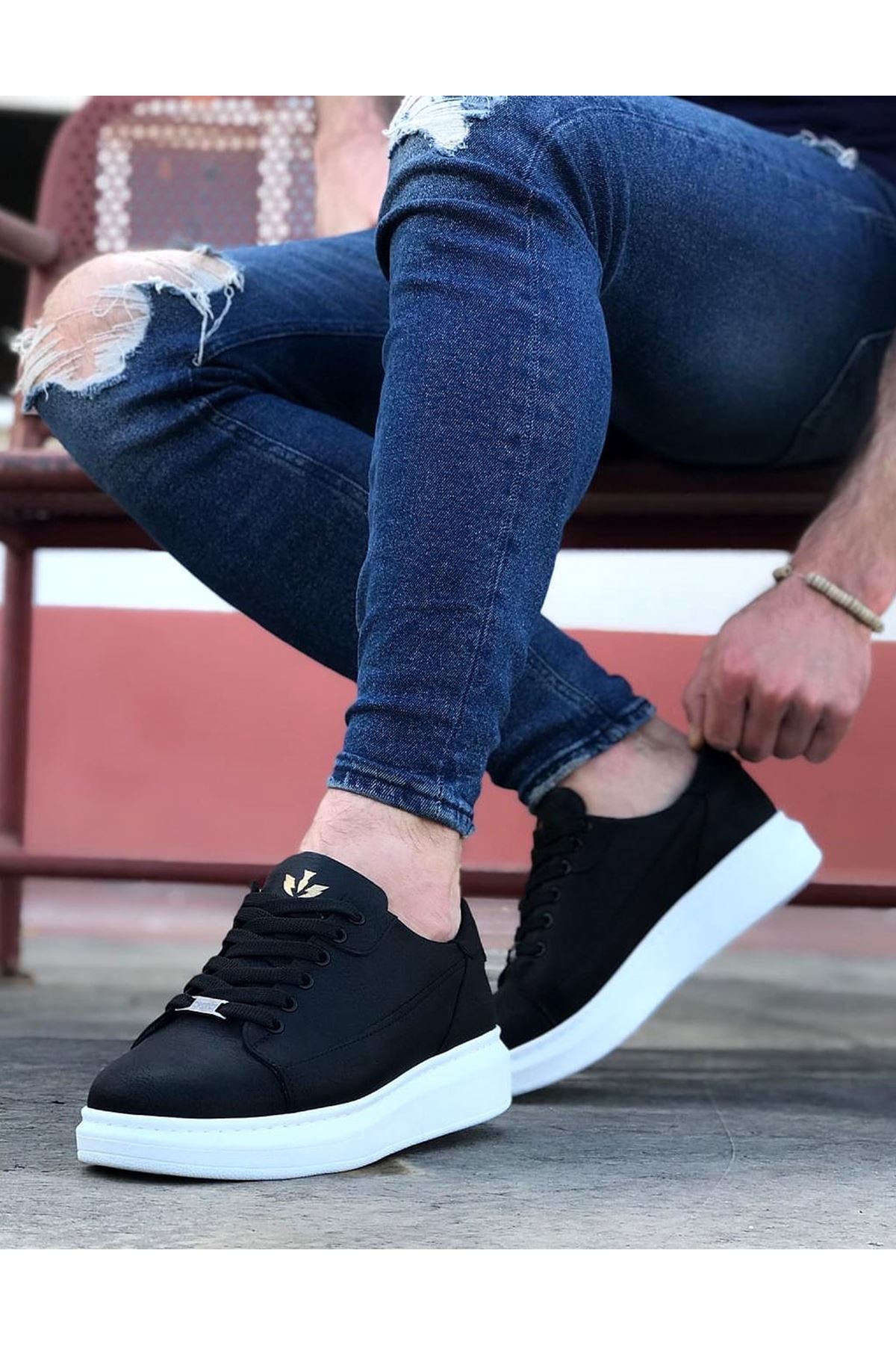 Wagoon WG028 Siyah Bağcıklı Kalın Taban Casual Erkek Ayakkabı