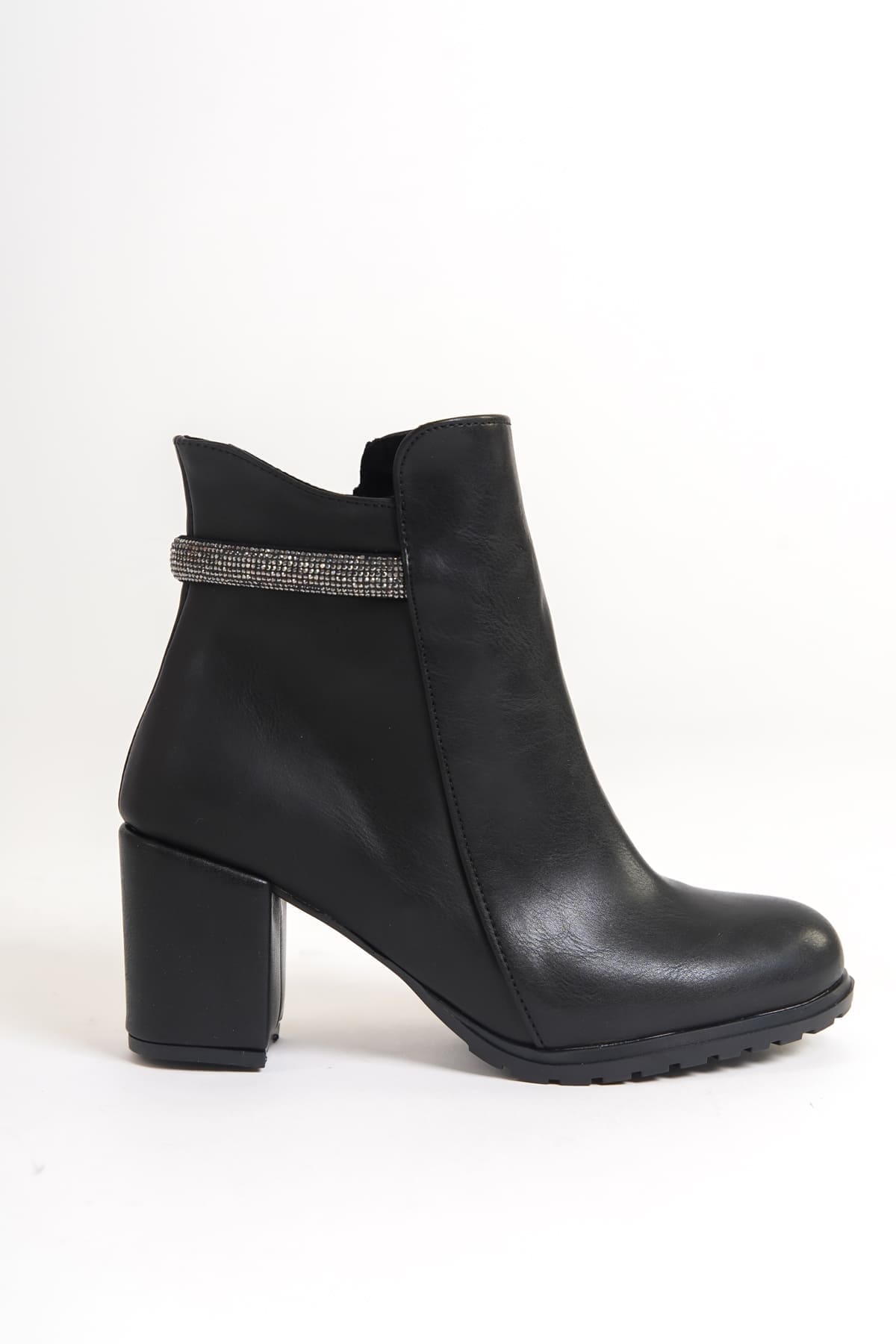 LIA Fermuarlı Ortopedik Taban Taşlı Topuklu Kadın Bot  ST - Siyah