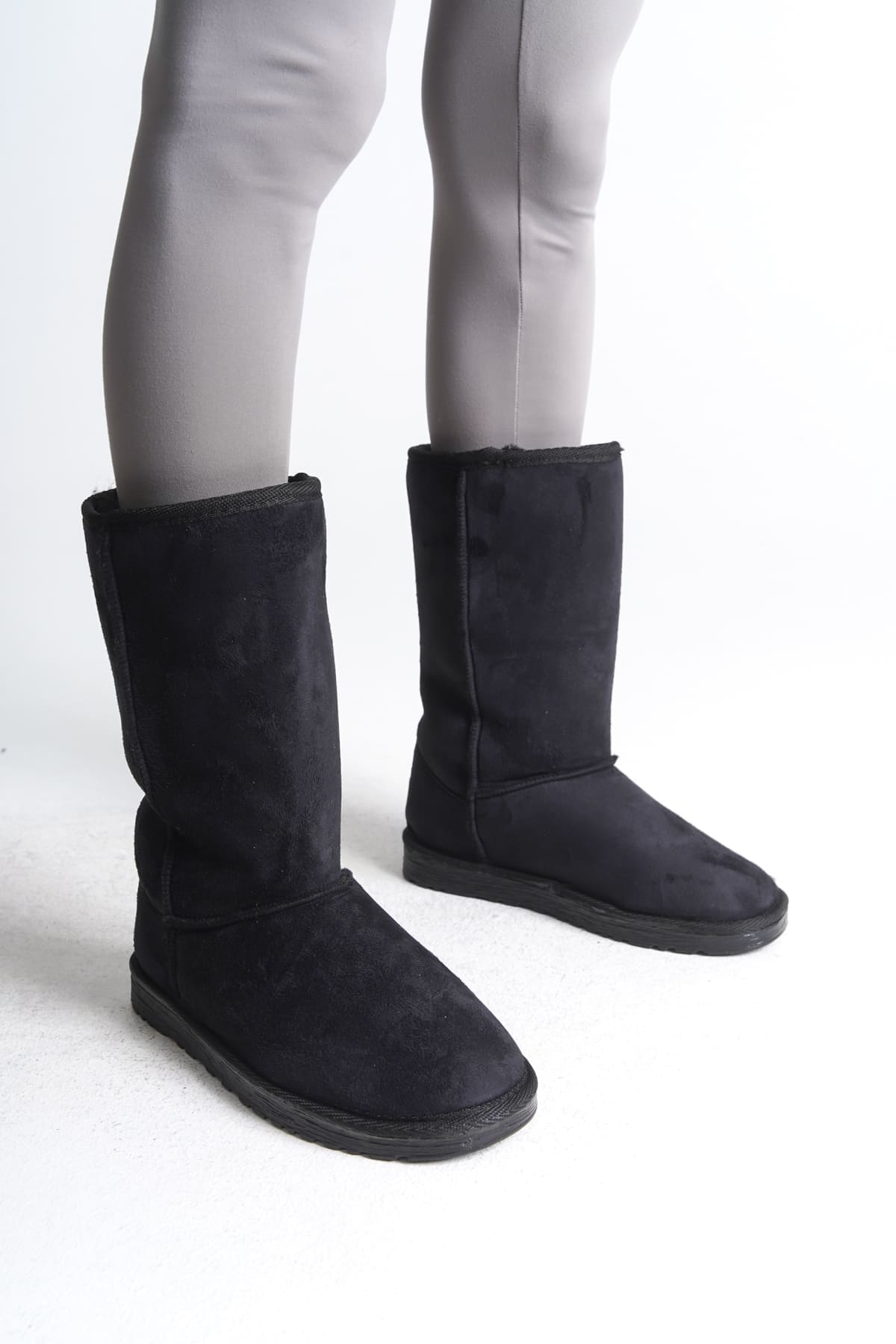 FREYA Bağcıksız Düz Taban İçi Kürklü Süet Kadın Bot  ST - Siyah