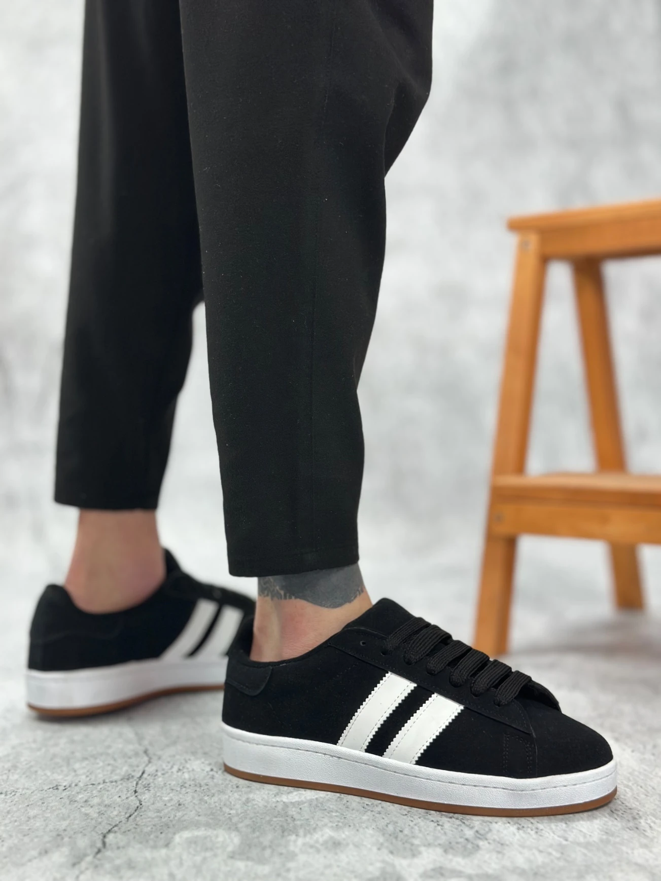 BA0235 BOA İki Çizgili Siyah Süet Erkek Günlük Ayakkabı