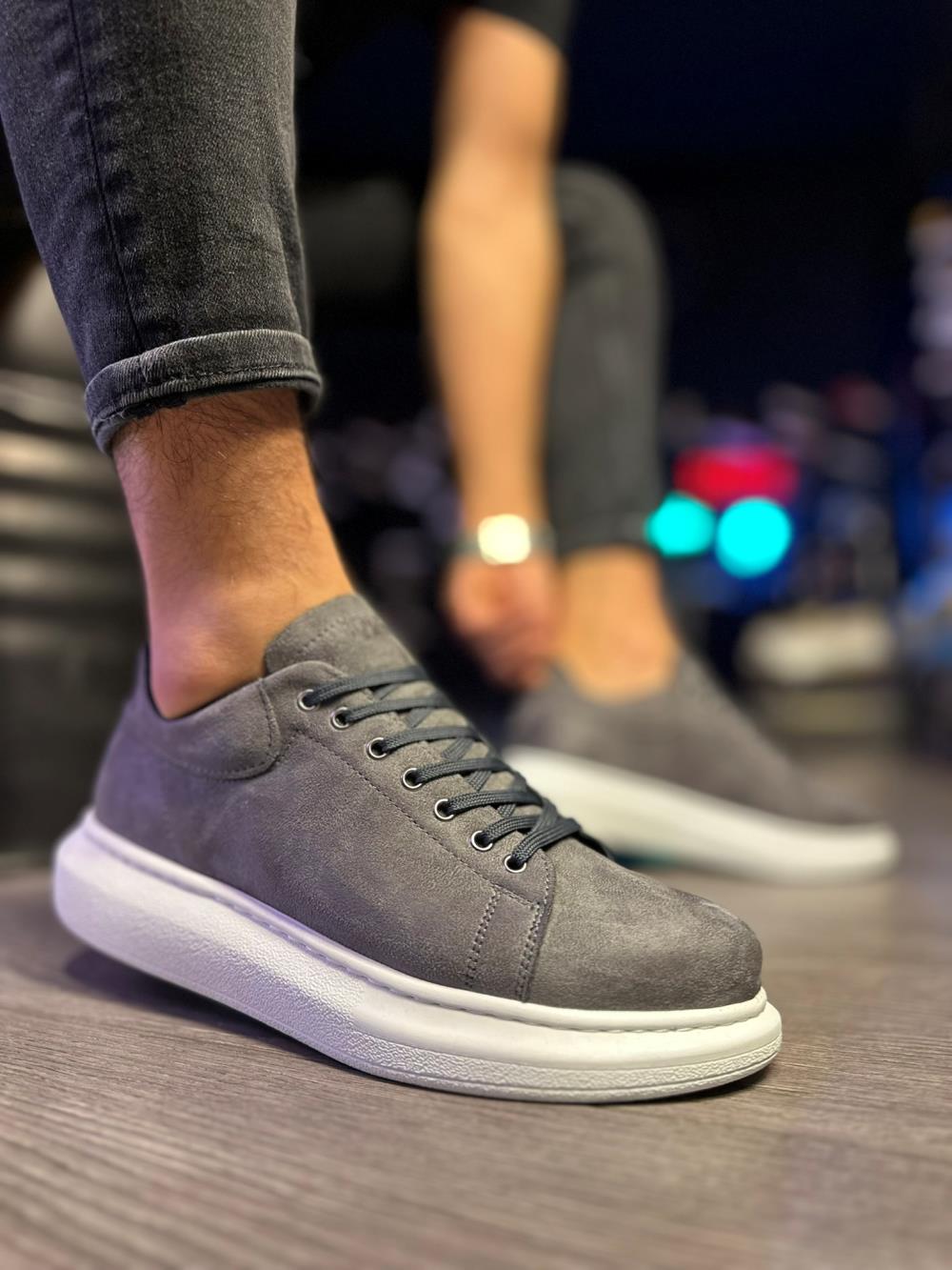 Knack Yüksek Taban Günlük Ayakkabı 044 Gri Süet (Beyaz Taban)