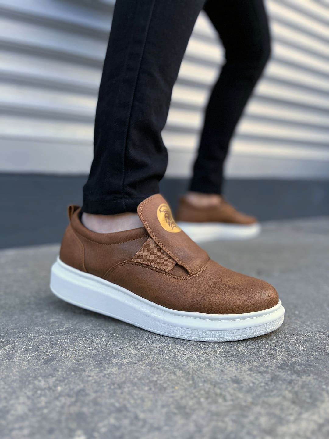 JY161 Hippo Bağcıksız Cilt Erkek Günlük Sneaker Ayakkabı CBT - Taba