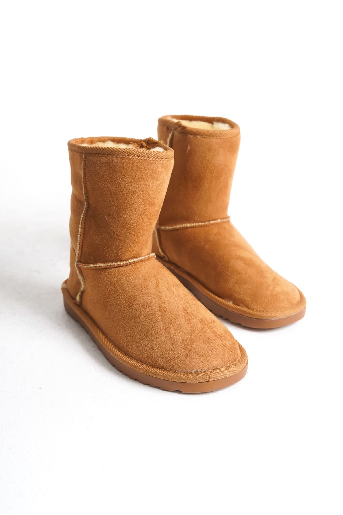 SELINA Bağcıksız Düz Taban İçi Kürklü Süet Kadın Bot  TT - Taba