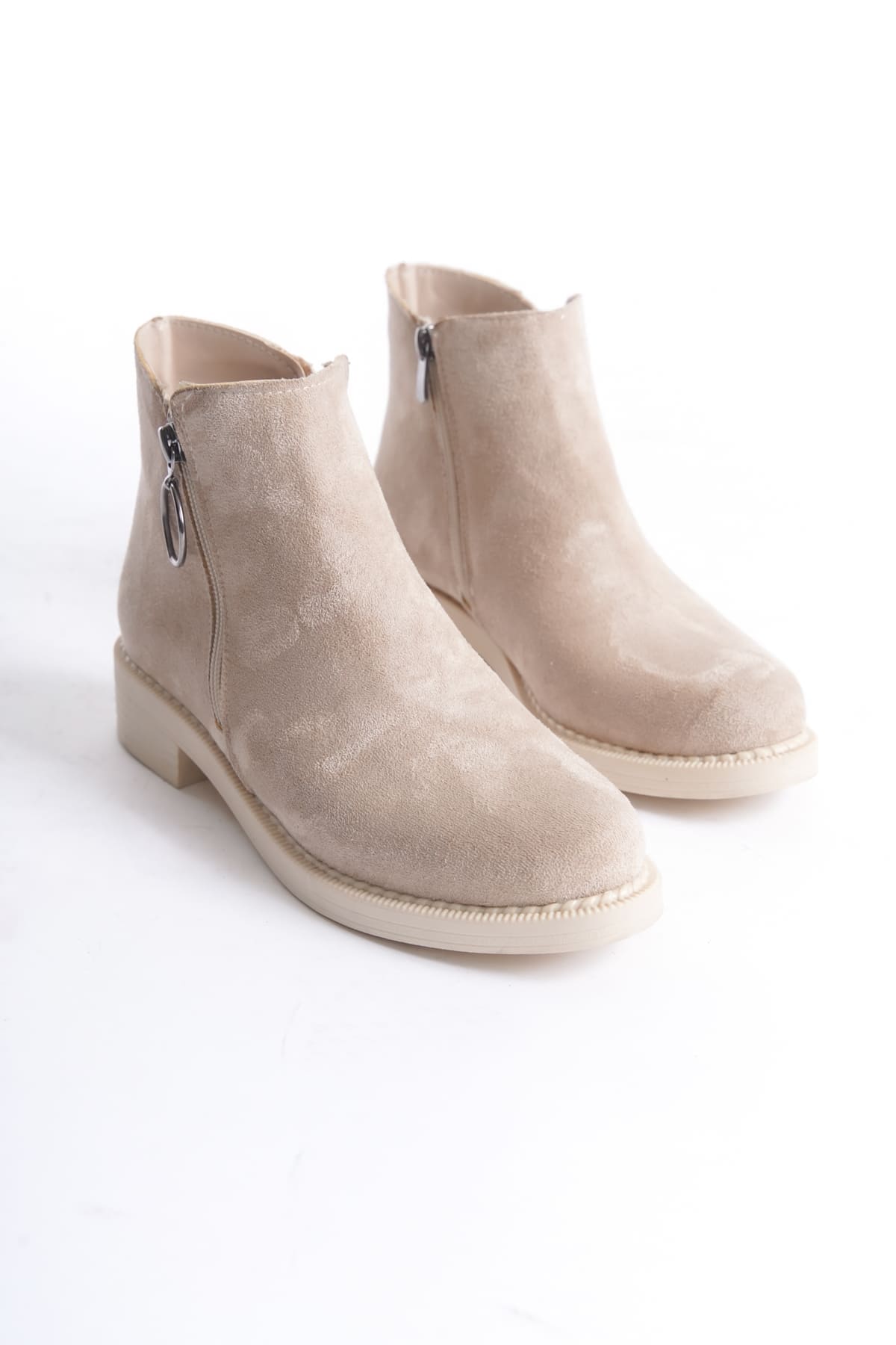 MARGARET Fermuarlı Ortopedik Taban Topuklu Süet Kadın Bot  TT - Ten