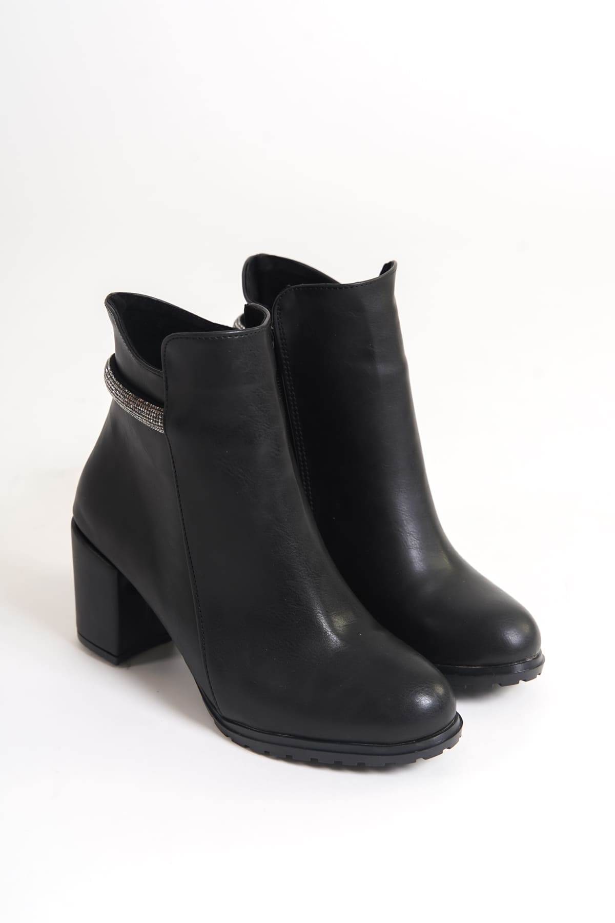 LIA Fermuarlı Ortopedik Taban Taşlı Topuklu Kadın Bot  ST - Siyah