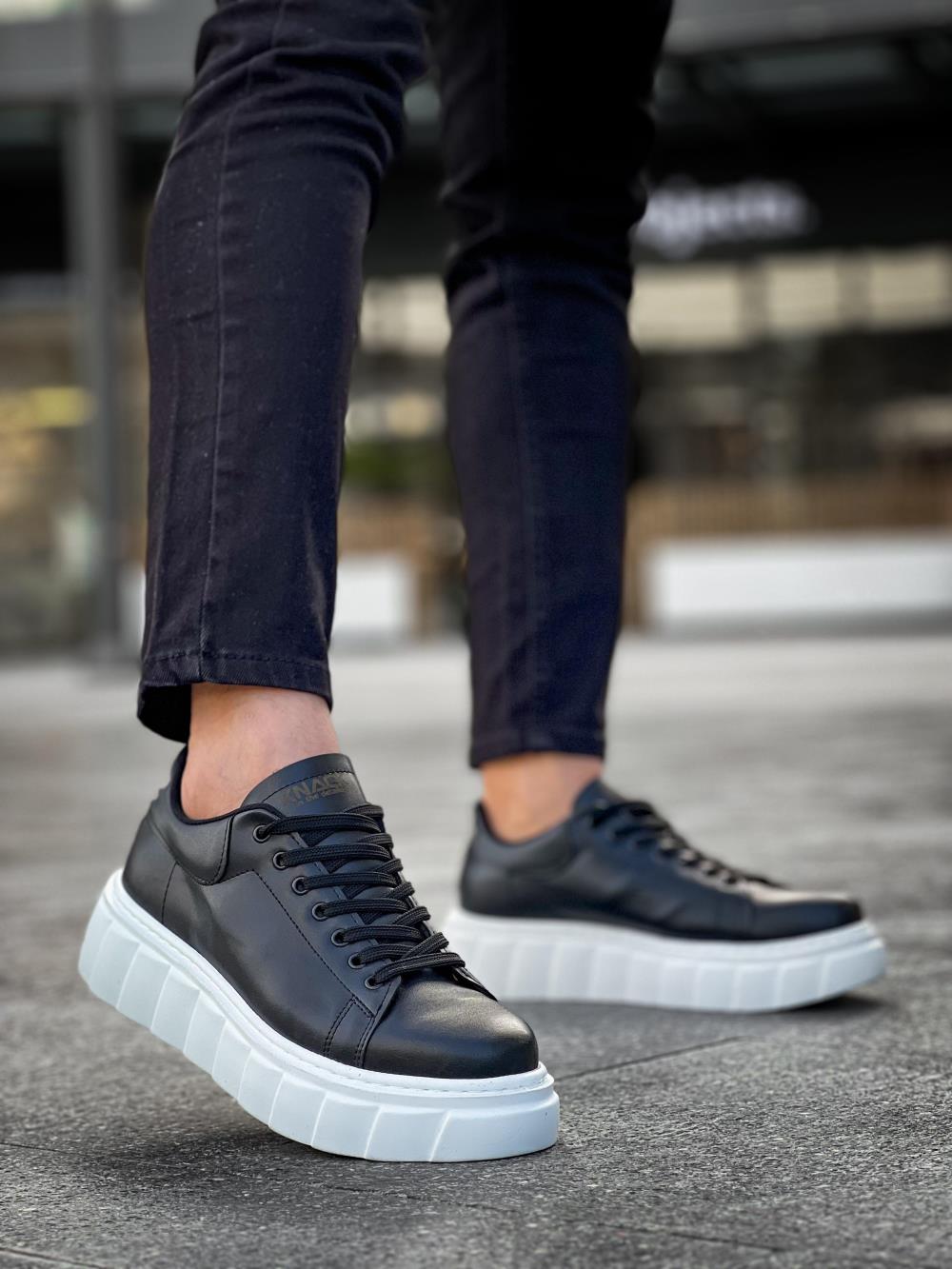 Knack Yüksek Taban Günlük  Ayakkabı 144  Siyah (Beyaz Taban)