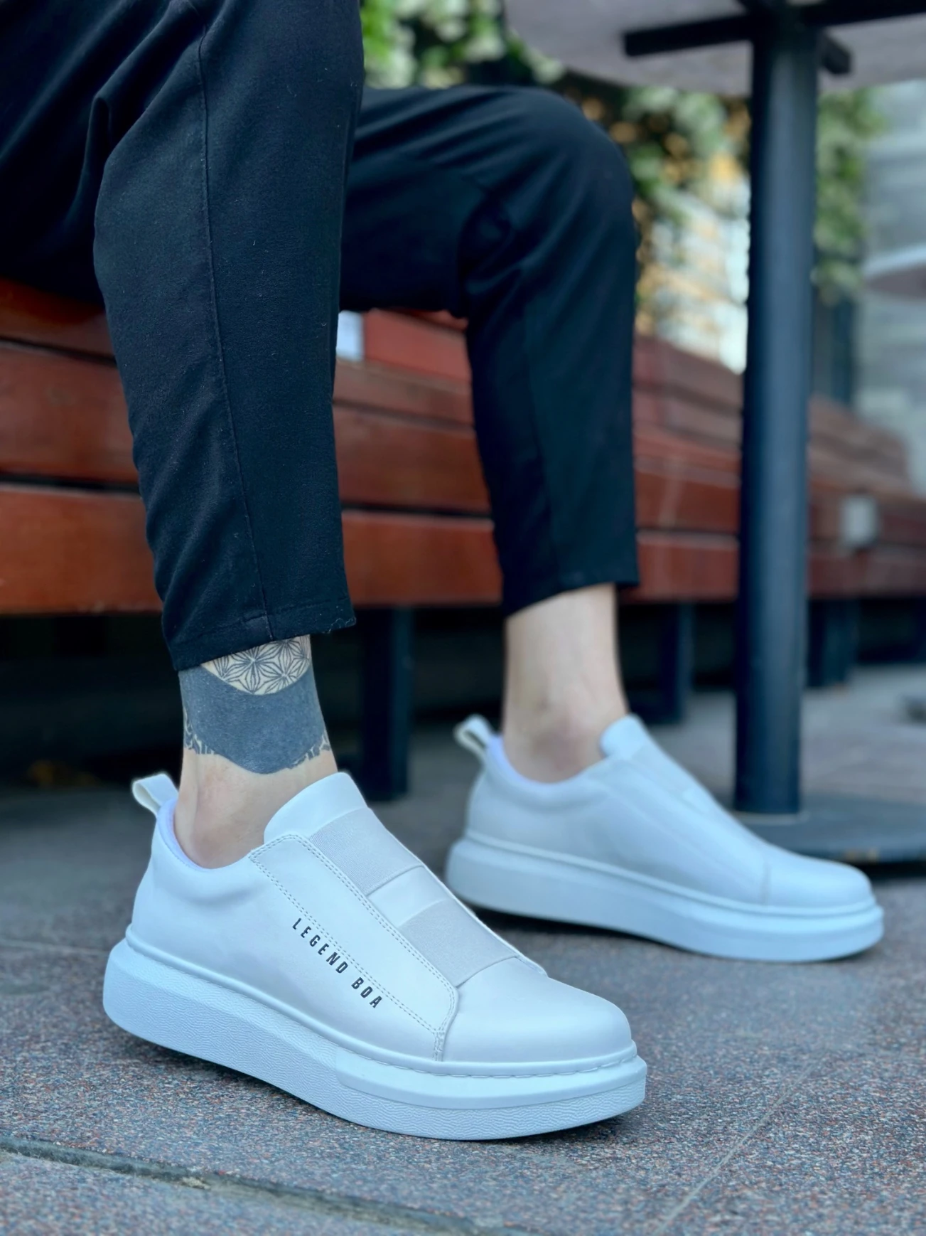 BA0307 BOA Kalın Yüksek Taban Çift Bant Beyaz Erkek Ayakkabı