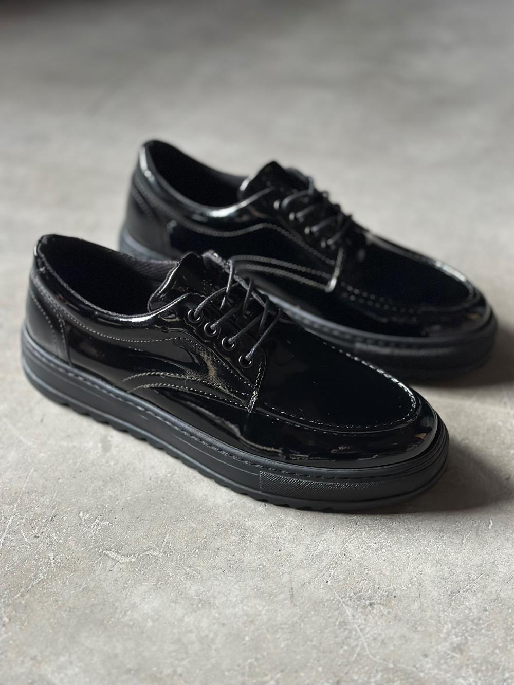 Knack Günlük Ayakkabı T12 Siyah Rugan (Siyah Taban)