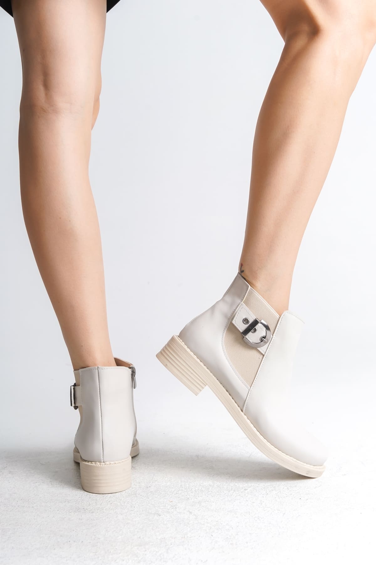 LUNA Fermuarlı Lastikli Ortopedik Taban TopukluKadın Bot KT - Krem