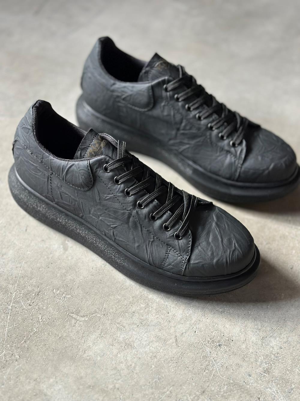 Knack Yüksek Taban Günlük Ayakkabı 044 Siyah Siyah Taban (Desenli)