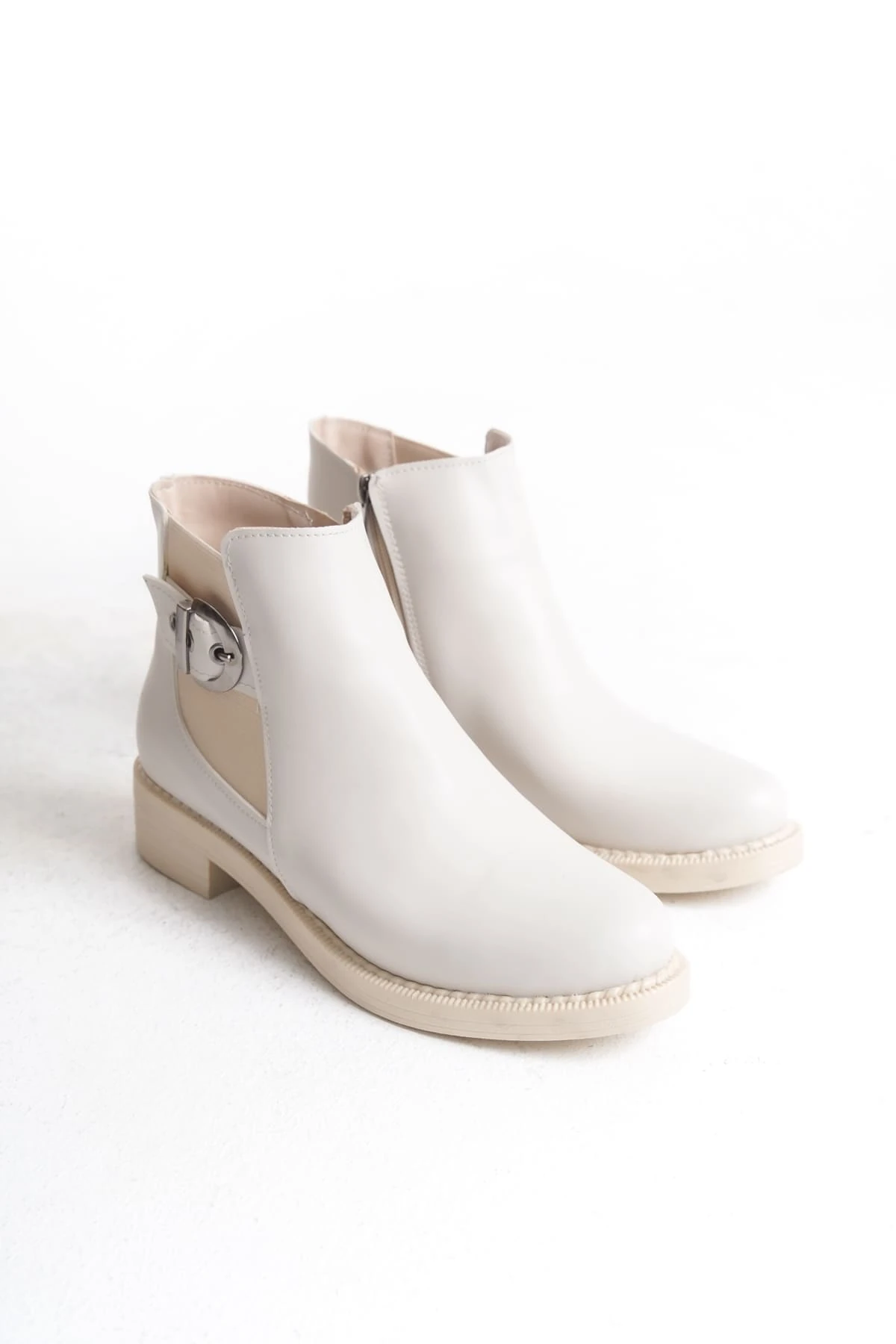 LUNA Fermuarlı Lastikli Ortopedik Taban TopukluKadın Bot KT - Krem