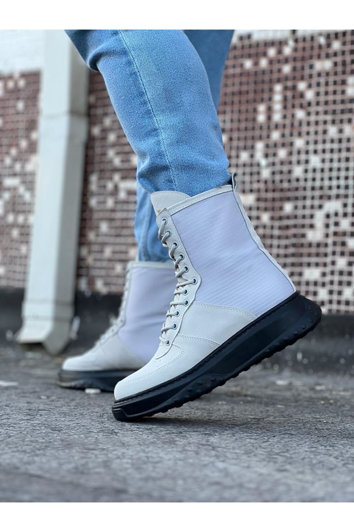 Wagoon WG012 Gri Kömür Süet Uzun Bağcıklı  Bot