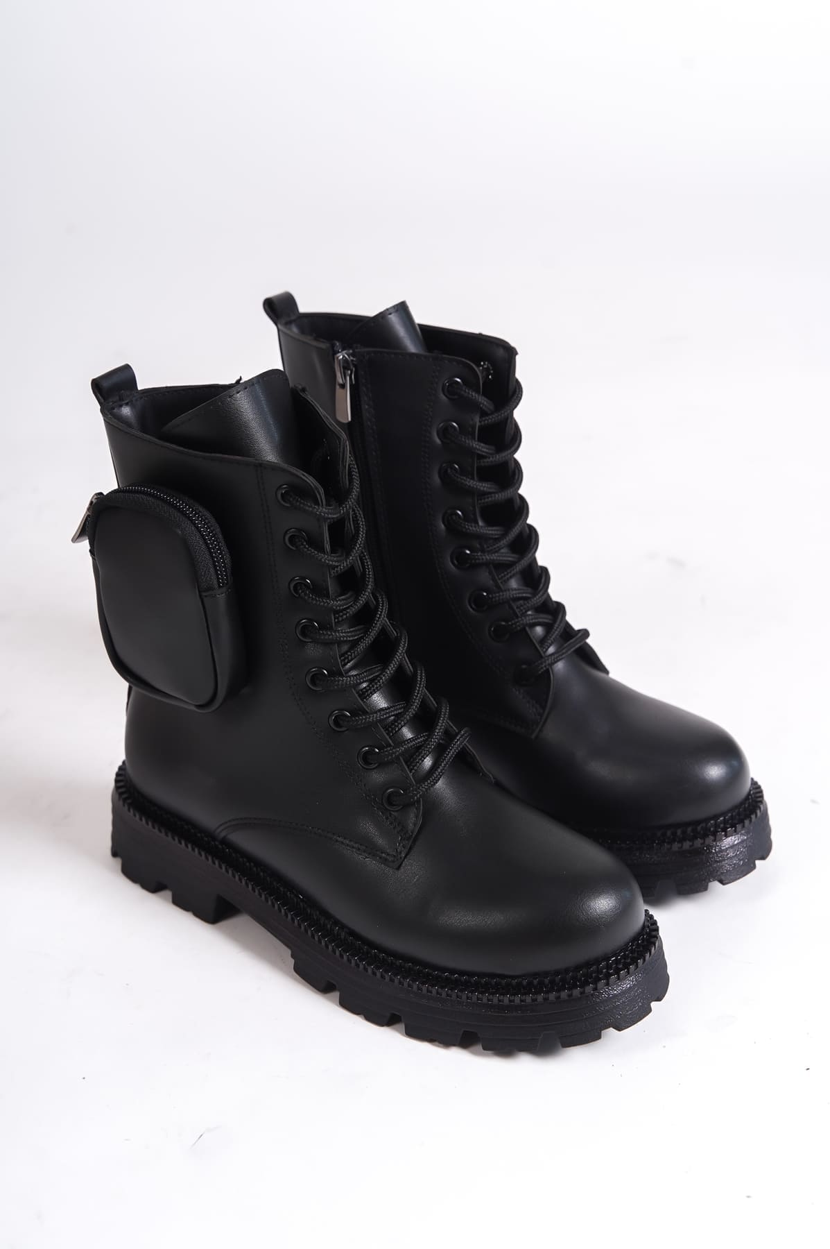 GINA Bağcıklı Fermuarlı Ortopedik Taban Çantalı Kadın Bot ST - Siyah