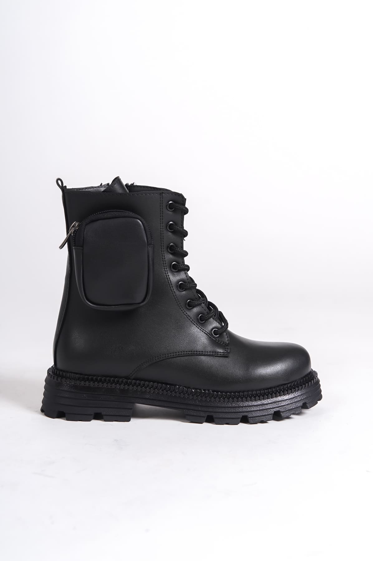 GINA Bağcıklı Fermuarlı Ortopedik Taban Çantalı Kadın Bot ST - Siyah