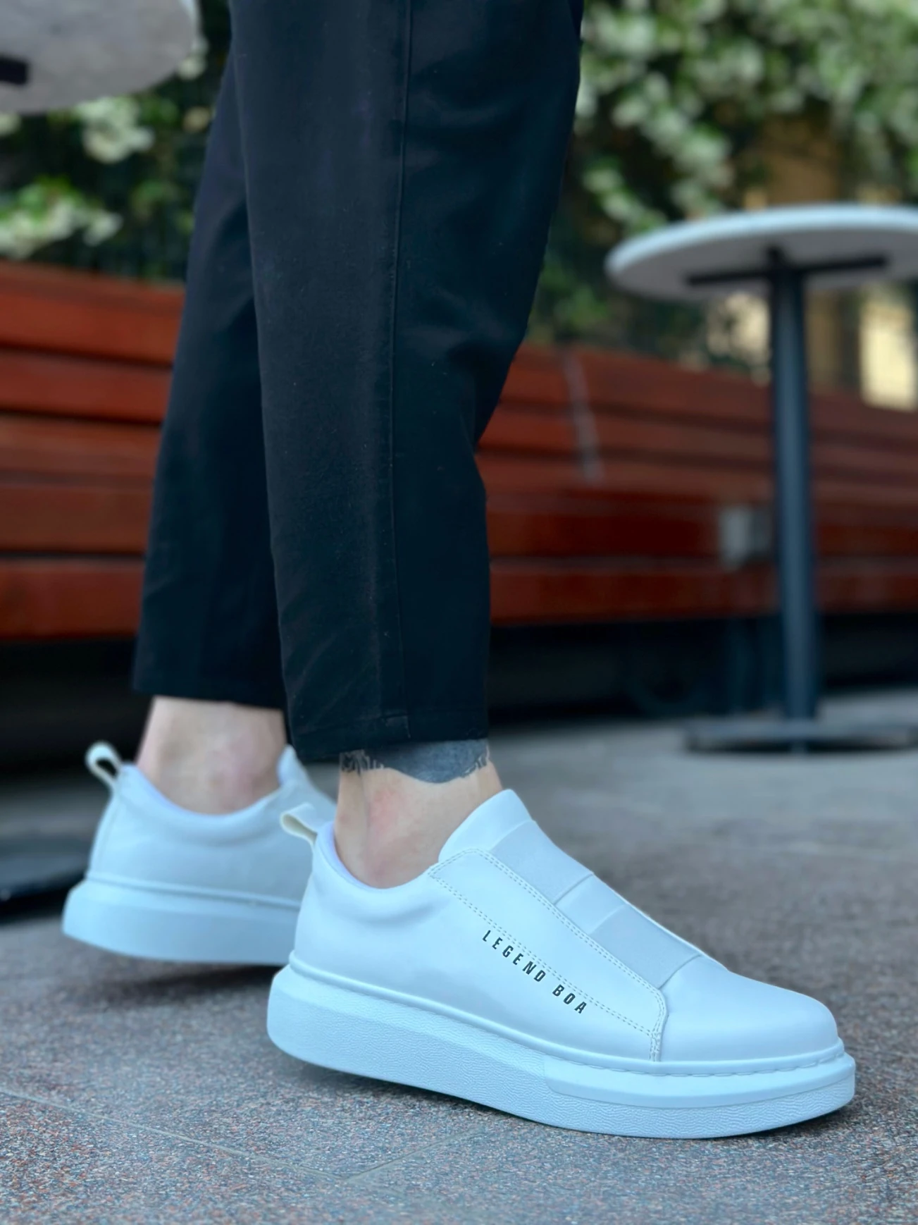 BA0307 BOA Kalın Yüksek Taban Çift Bant Beyaz Erkek Ayakkabı