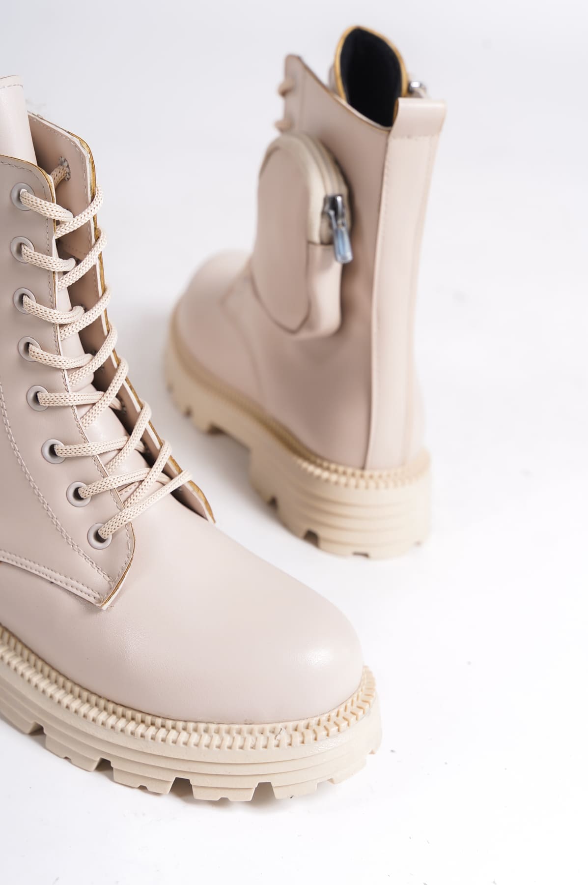 GINA Bağcıklı Fermuarlı Ortopedik Taban Çantalı Kadın Bot  KT - Krem