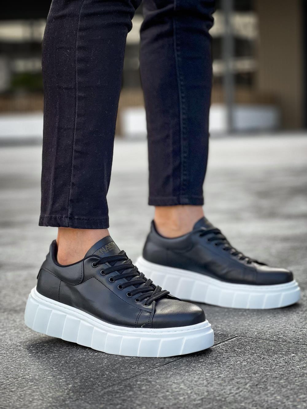 Knack Yüksek Taban Günlük  Ayakkabı 144  Siyah (Beyaz Taban)