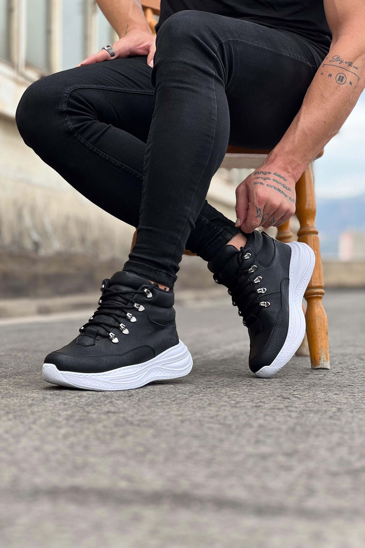 Wagoon WG035 Siyah Cilt Yüksek Taban Yarım Bilek Bot 