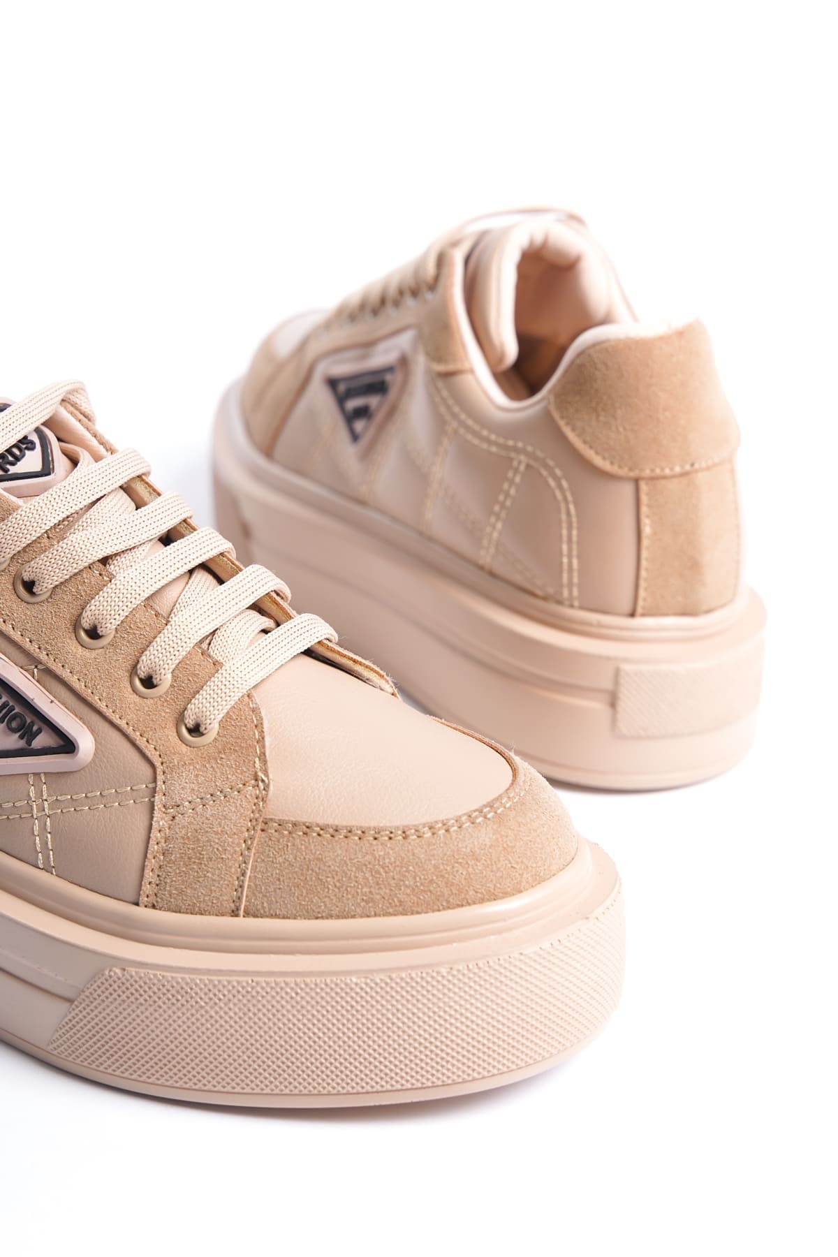 PRAG Bağcıklı Ortopedik Taban Desenli Kadın Sneaker Spor Ayakkabı TT - Ten