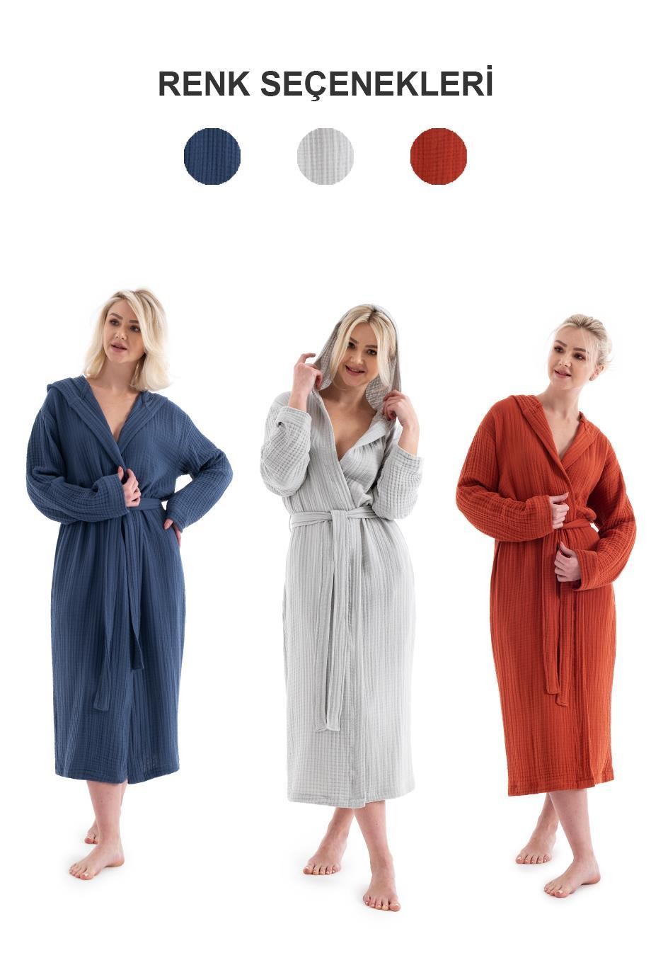 UNISEX KAPŞONLU 4 KAT MÜSLİN BORNOZ (OUTLET) - LACİVERT