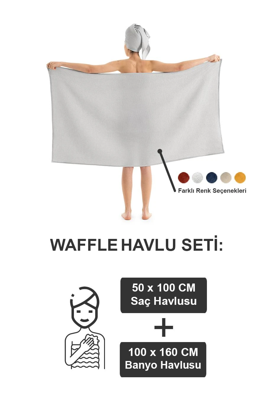 WAFFLE BANYO HAVLU SETİ - GRİ