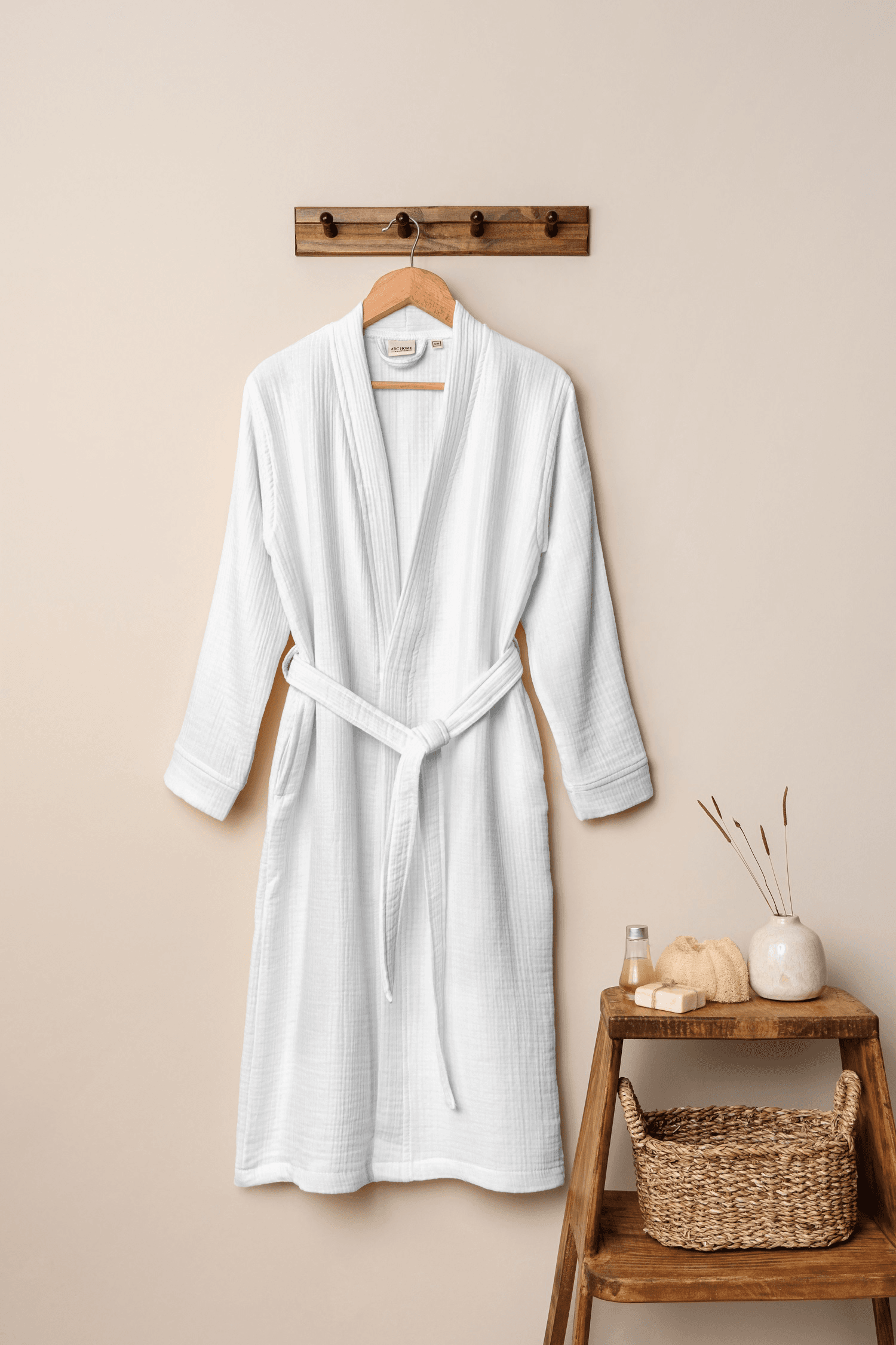 UNISEX KİMONO BORNOZ  - BEYAZ