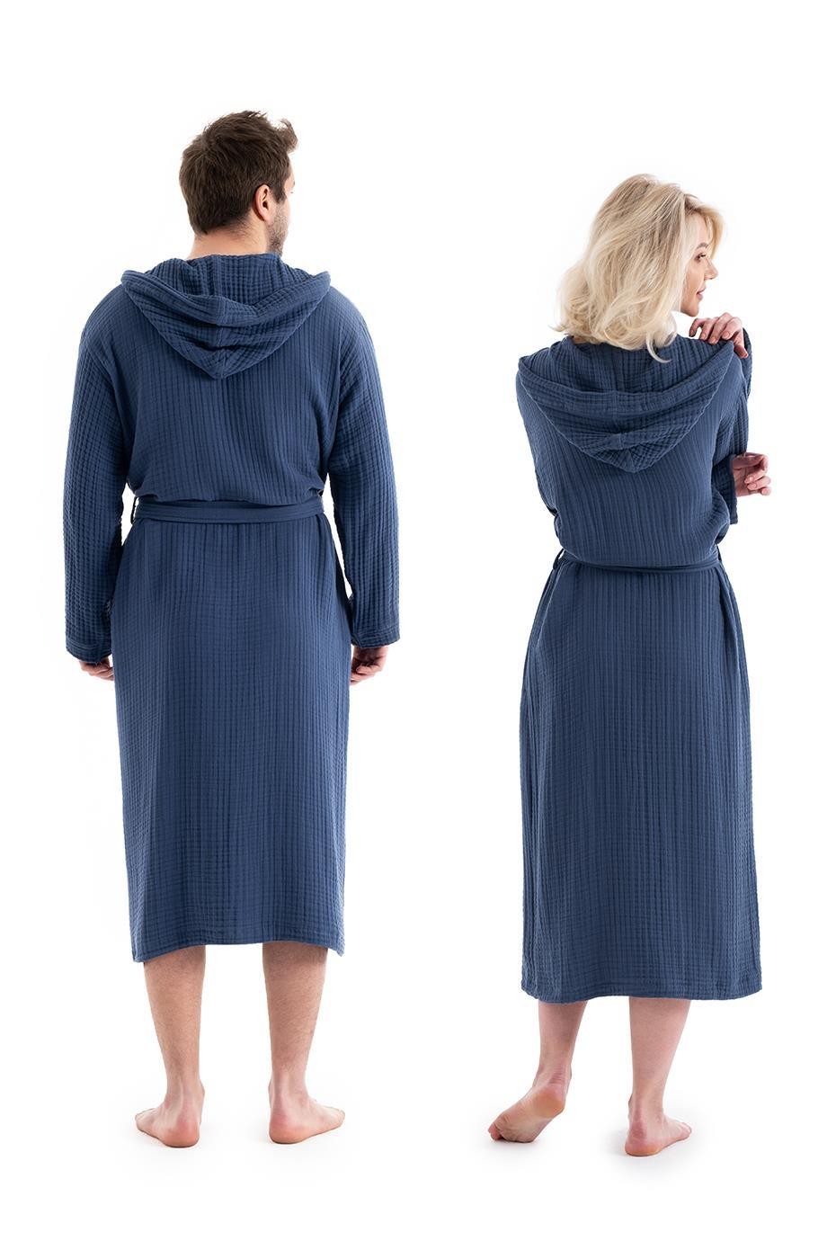 UNISEX KAPŞONLU 4 KAT MÜSLİN BORNOZ (OUTLET) - LACİVERT