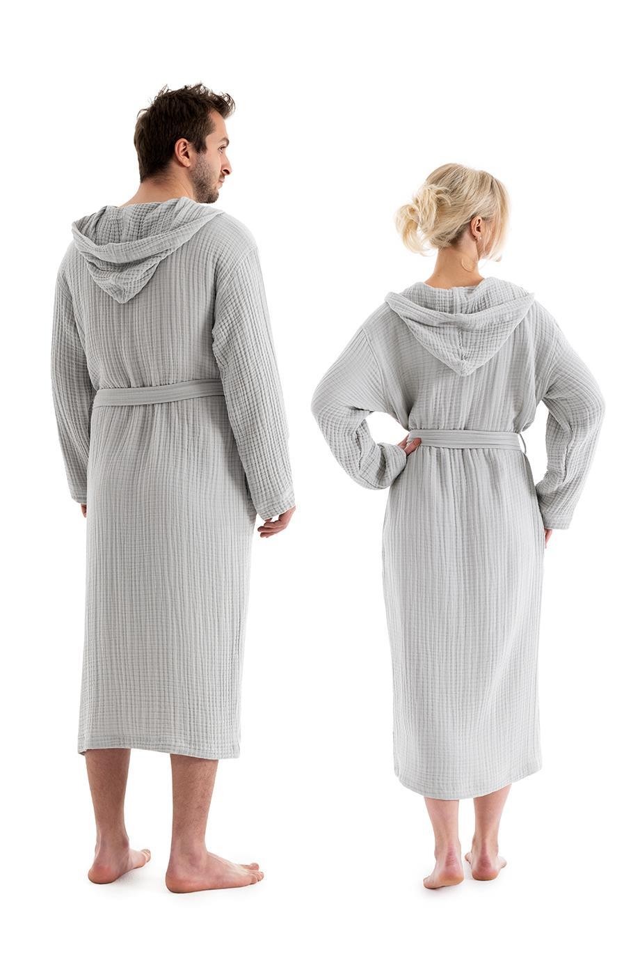 UNISEX KAPŞONLU 4 KAT MÜSLİN BORNOZ (OUTLET) - GRİ